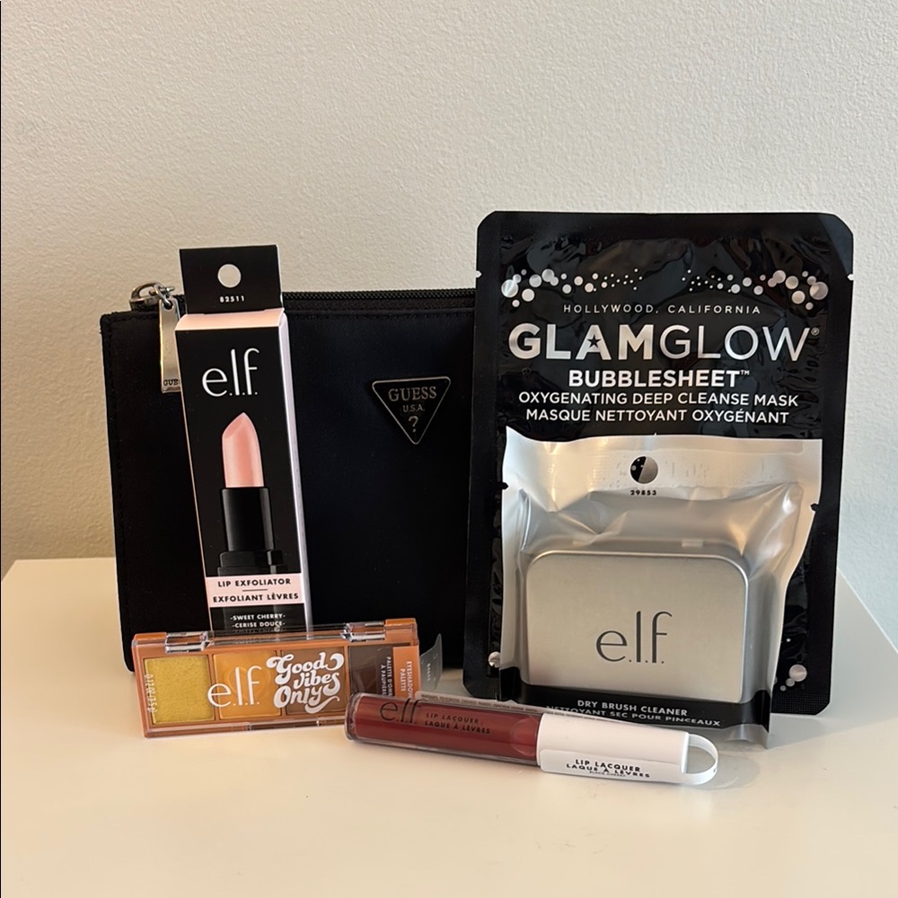 Black Guess Pouch with e.l.f. and Glamglow Products